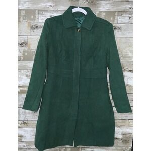 Womens Green Lined Long Pea Coat Button Closure Size S